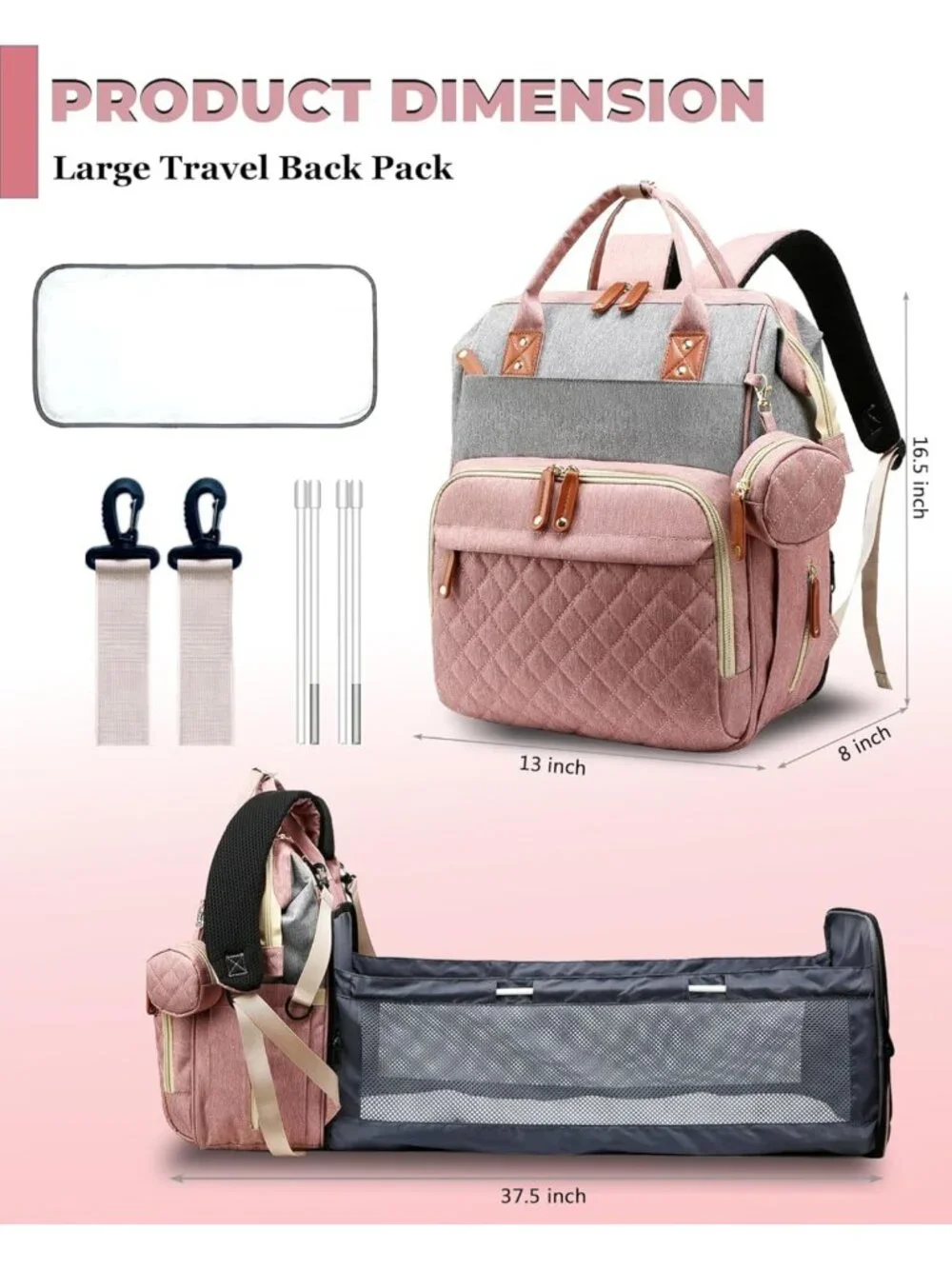Stylish Diaper Bag Backpack with Changing Station, Waterproof, 18 Pockets, USB